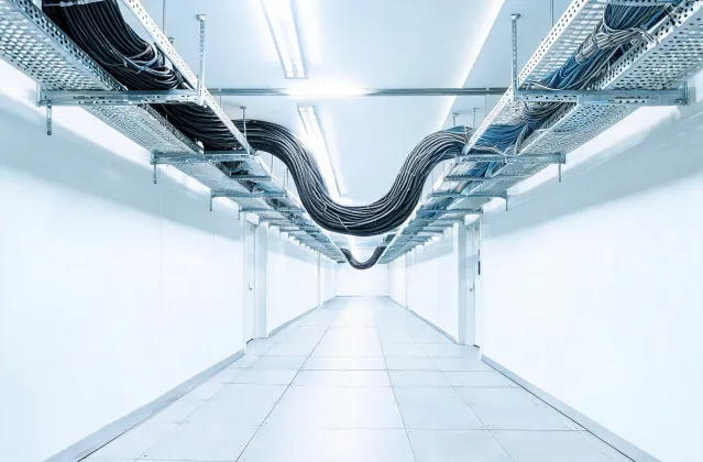 Cable tray in data center service corridor