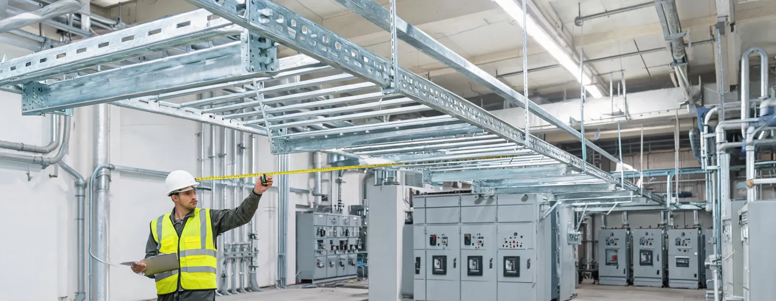 Cable tray engineering team reviewing an industrial route
